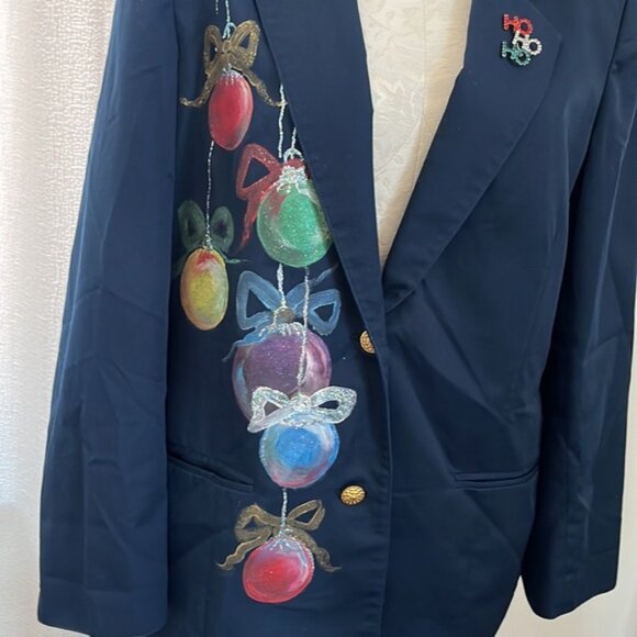 Vintage 90’s Hand Painted Christmas Blazer Jacket Ugly Christmas Sweater - Picture 2 of 9